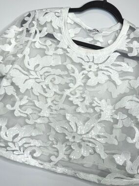 Glamorous White Floral Embroidered Sequin Top